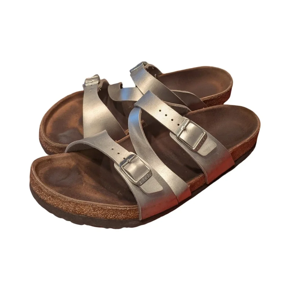 Birkenstock Salina Silver Metallic Strappy Cork Footbed Sandals Mens 42 L11 M9